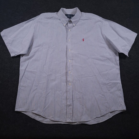 Polo‎ Ralph Lauren Blake XXL 2XL Seersucker Blue White Stripe Short Sleeve Shirt - Picture 2 of 7